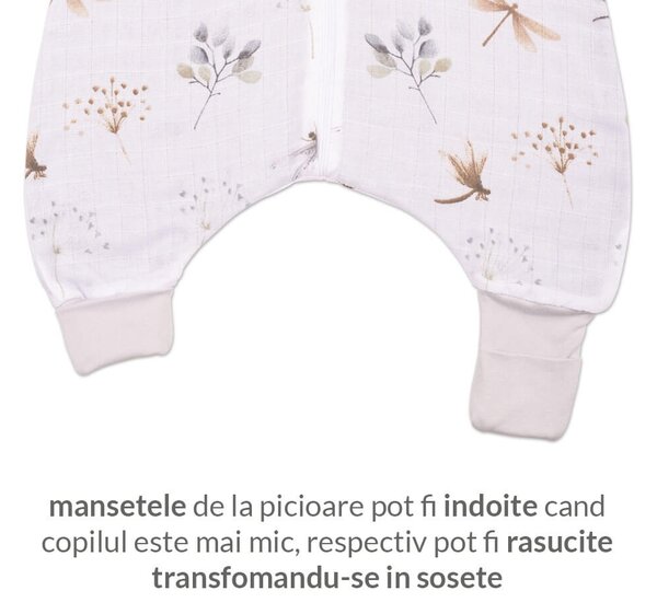 Sac de dormit cu picioare de vara din muselina 6-18 luni Kidizi Dragonfly , 0.5 tog, 100% bumbac