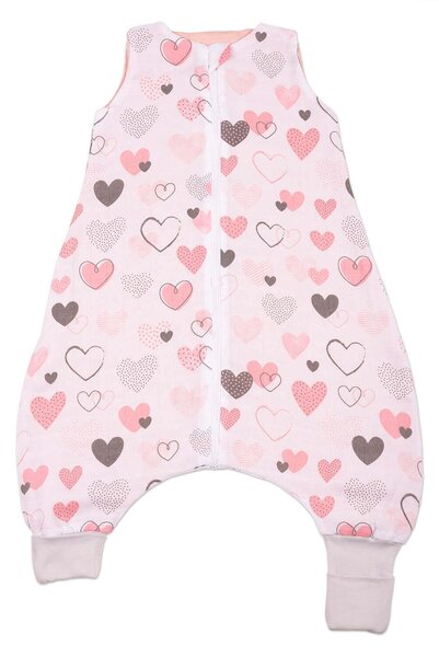 Sac de dormit cu picioare de vara din muselina 6-18 luni Kidizi Pink Hearts, 0.5 tog, 100% bumbac