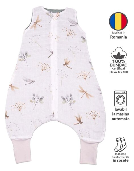 Sac de dormit cu picioare de vara din muselina 6-18 luni Kidizi Dragonfly , 0.5 tog, 100% bumbac