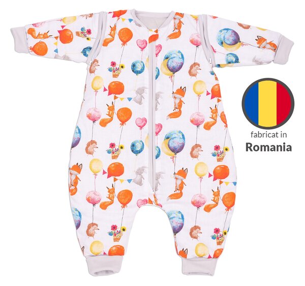 Sac de dormit copii din bumbac cu picioare si maneci detasabile 6-18 luni Kidizi Baloon Friends, 1 tog