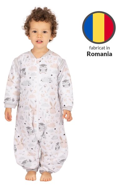 Sac de dormit copii din bumbac cu picioare si maneci detasabile 18-36 luni Kidizi Forest Friends, 1 tog, pentru toamna-iarna, bumbac 100%