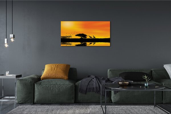Tablouri canvas Girafele lac copac vest