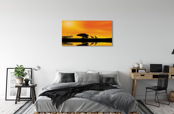 Tablouri canvas Girafele lac copac vest