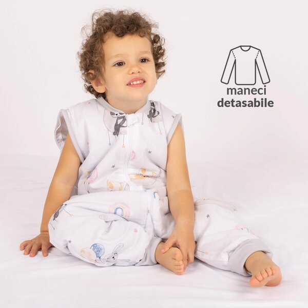 Sac de dormit copii din bumbac cu picioare si maneci detasabile 18-36 luni Kidizi Sweet Dreams, 1 tog, pentru toamna-iarna, bumbac 100%