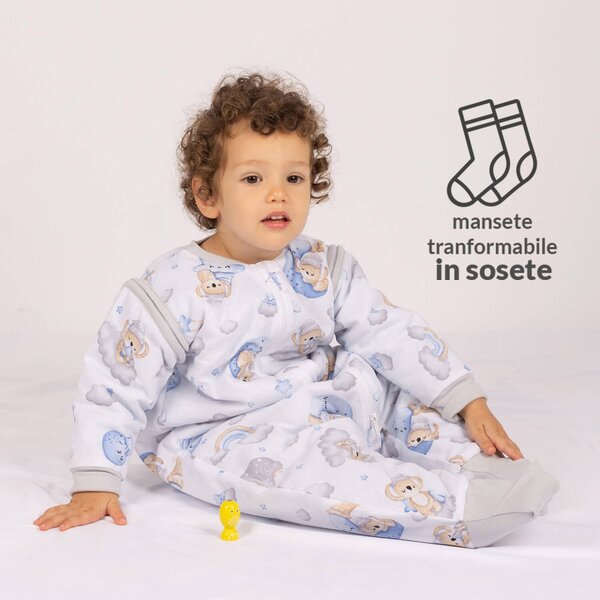 Sac de dormit copii din bumbac cu picioare si maneci detasabile 18-36 luni Kidizi Koala Dreams blue, 1 tog, pentru toamna-iarna, bumbac 100%
