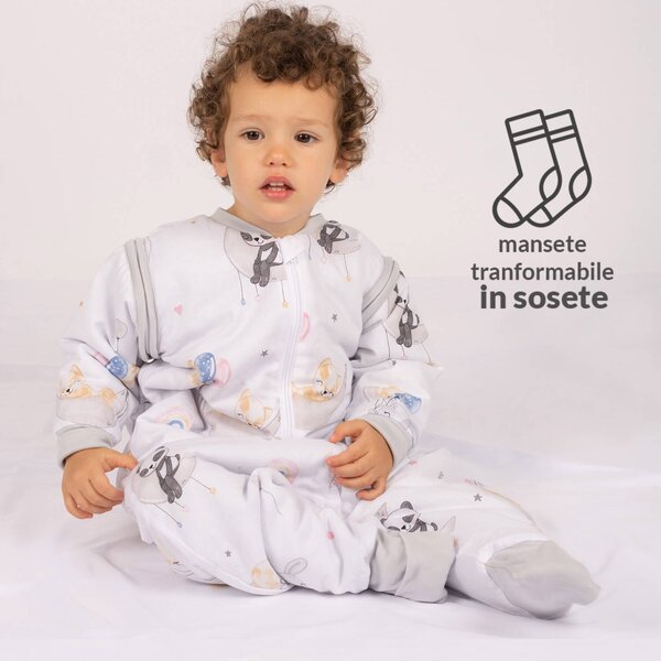 Sac de dormit copii din bumbac cu picioare si maneci detasabile 18-36 luni Kidizi Sweet Dreams, 1 tog, pentru toamna-iarna, bumbac 100%