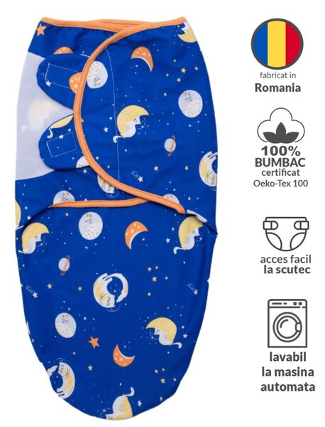 Set 2 sisteme de infasat reglabil din bumbac 0-3 luni Kidizi Space Cats, 100% bumbac