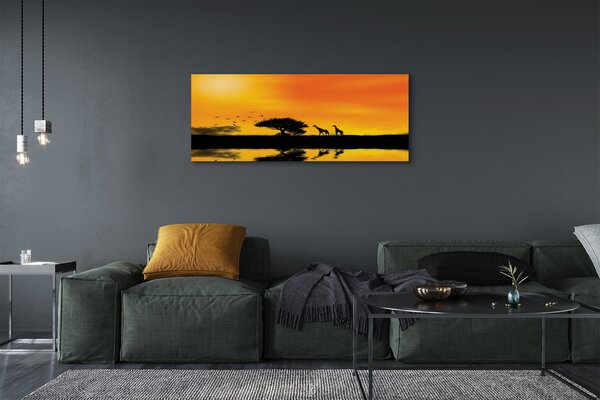 Tablouri canvas Girafele lac copac vest