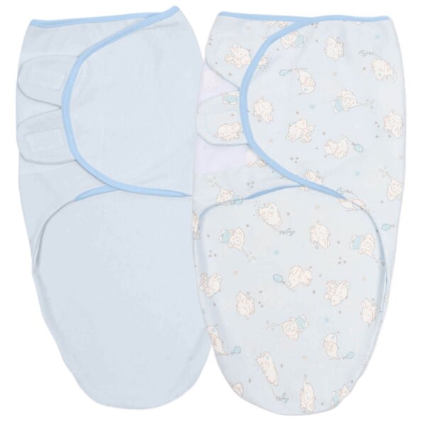 Set 2 sisteme de infasat reglabil din bumbac 0-3 luni Kidizi Elefun blue, 100% bumbac