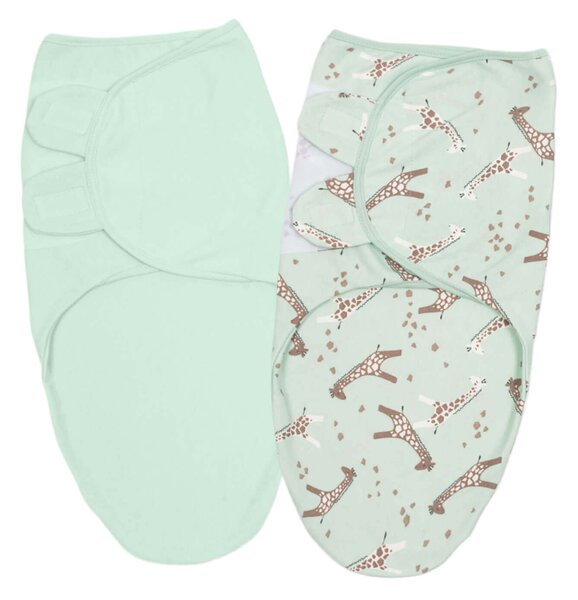 Set 2 sisteme de infasat reglabil din bumbac 0-3 luni Kidizi Giraffe Mint, 100% bumbac
