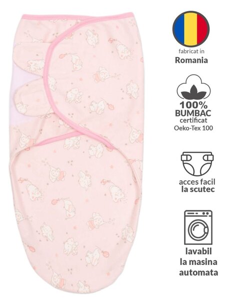Set 3 sisteme de infasat reglabil din bumbac 0-3 luni Kidizi All Pink, 100% bumbac