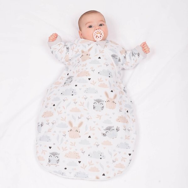 Sac de dormit copii cu maneci 0-3 luni Kidizi Forest Friends, 1 tog, bumbac 100%, pentru toamna/iarna
