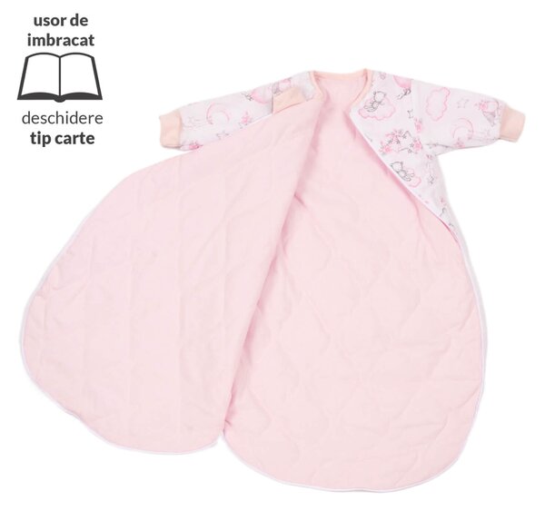 Sac de dormit copii cu maneci 0-3 luni Kidizi Fairy Clouds, 1 tog, bumbac 100%, pentru toamna/iarna