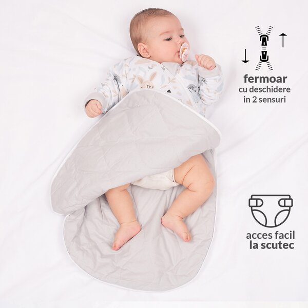Sac de dormit copii cu maneci 0-3 luni Kidizi Koala Dreams Blue, 1 tog, bumbac 100%, pentru toamna/iarna