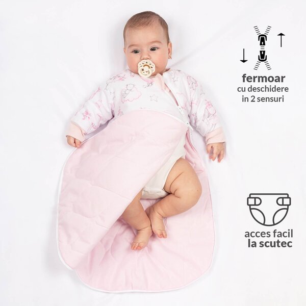 Sac de dormit copii cu maneci 0-3 luni Kidizi Fairy Clouds, 1 tog, bumbac 100%, pentru toamna/iarna