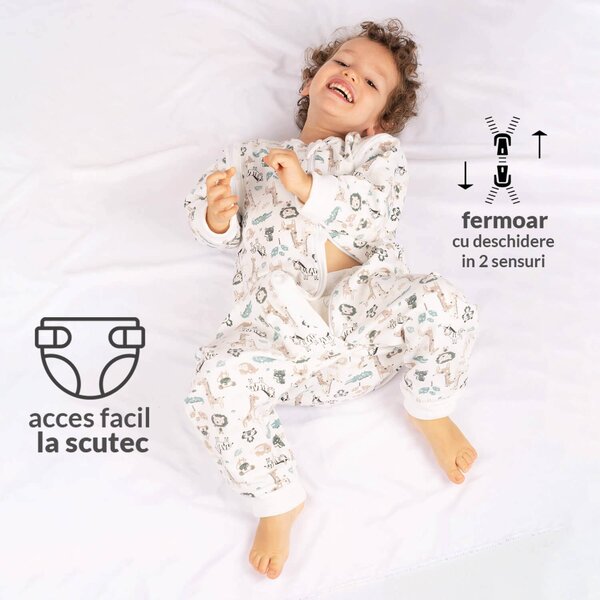 Sac de dormit copii cu picioare si maneci detasabile din bumbac flausat 18-36 luni Kidizi Safari,1 tog