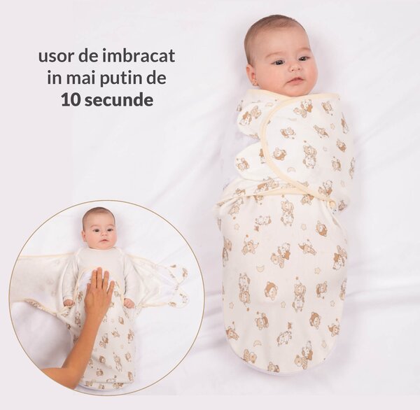 Sistem de infasat reglabil 0-3 luni Kidizi Orso, bumbac 100%, 0.5 tog