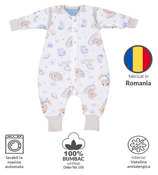 Sac de dormit copii din bumbac cu picioare si maneci detasabile 6-18 luni Kidizi Koala Dreams Blue, 1 tog