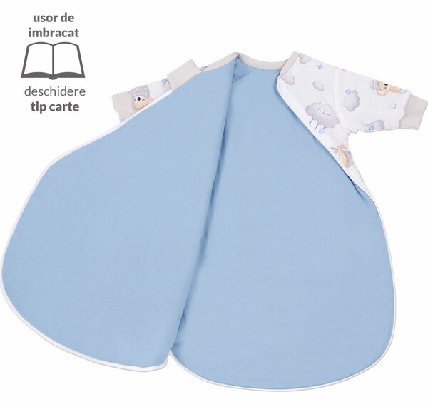 Sac de dormit copii cu maneci 0-3 luni Kidizi Koala Dreams Blue, 1 tog, bumbac 100%, pentru toamna/iarna