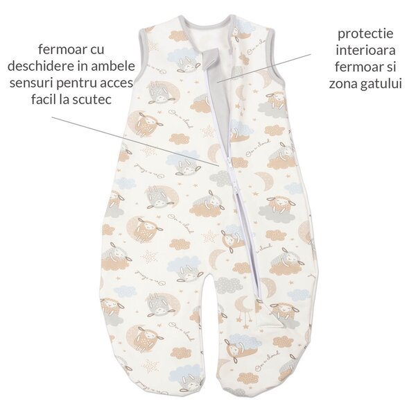 Sac de dormit cu picioare din bumbac flausat Kidizi Rolly 0-3 luni On a Cloud Pastel