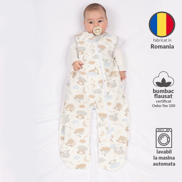 Sac de dormit cu picioare din bumbac flausat Kidizi Rolly 3-12 luni On a Cloud Pastel
