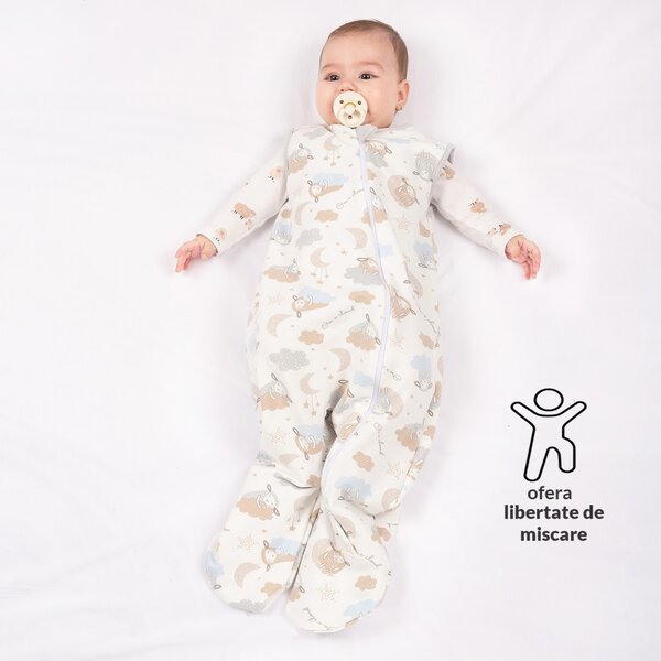 Sac de dormit cu picioare din bumbac flausat Kidizi Rolly 3-12 luni On a Cloud Pastel