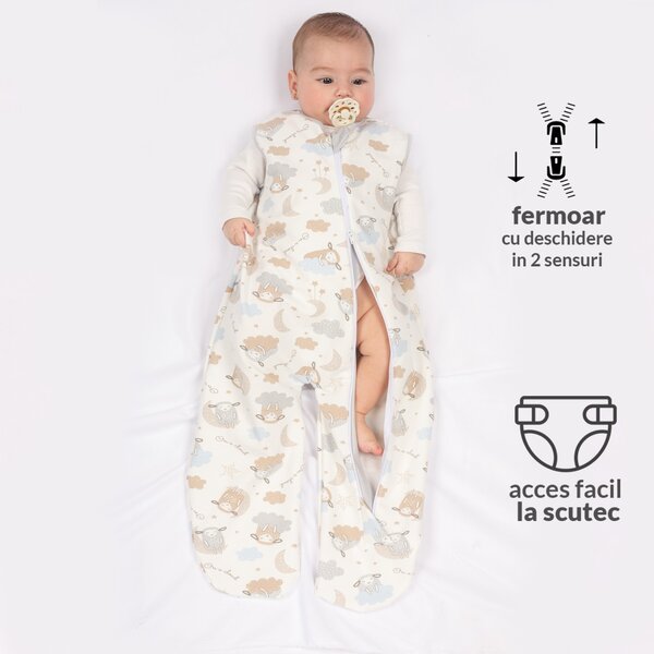 Sac de dormit cu picioare din bumbac flausat Kidizi Rolly 3-12 luni On a Cloud Pastel
