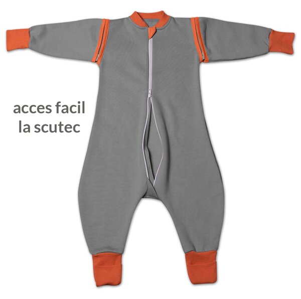Sac de dormit copii cu picioare si maneci detasabile din bumbac flausat 6-18 luni Kidizi Grey,1 tog