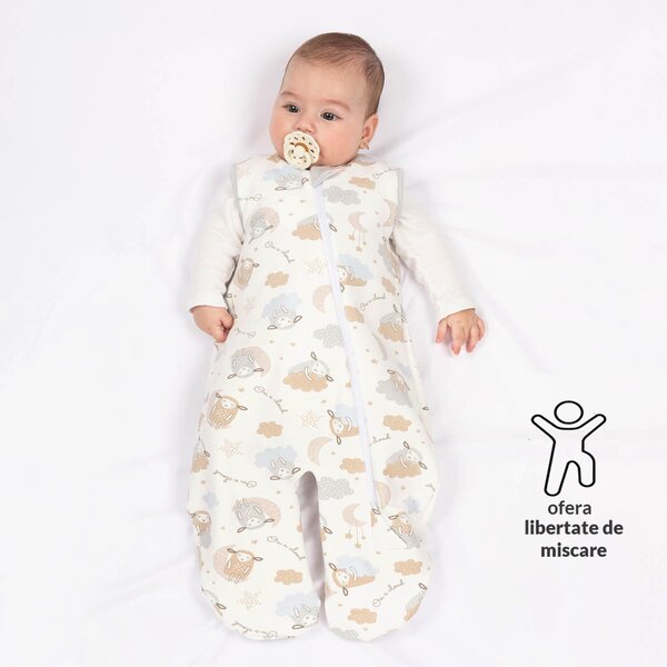 Sac de dormit cu picioare din bumbac flausat Kidizi Rolly 0-3 luni On a Cloud Pastel