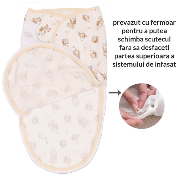 Sistem de infasat reglabil cu fermoar 0-3 luni Kidizi Orso, bumbac 100%, 0.5 tog
