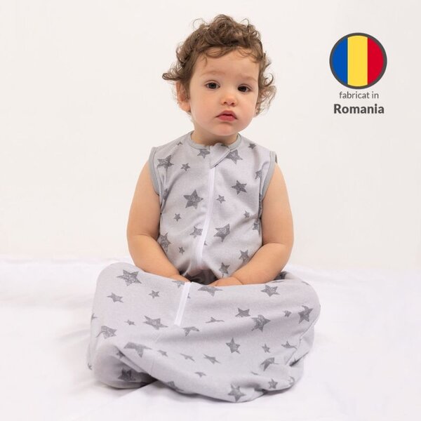 Set 2 saci dormit copii de vara 0-18 luni Kidizi On a Cloud Pastel Galaxy Grey, 80 cm, 0.5 tog