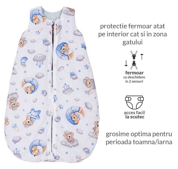 Sac de dormit copii 0-9 luni Kidizi Koala Dreams Blue, 1 tog