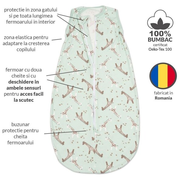 Set 2 saci dormit copii de vara 0-18 luni Kidizi Giraffe Safari, 80 cm, 0.5 tog