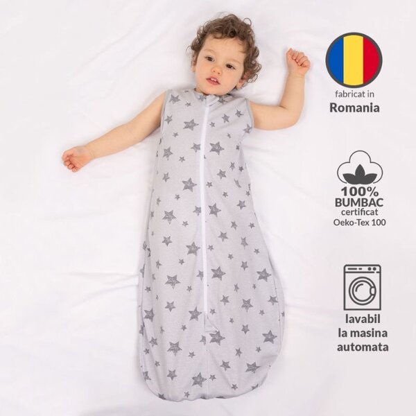 Set 2 saci dormit copii de vara 0-18 luni Kidizi On a Cloud Pastel Galaxy Grey, 80 cm, 0.5 tog