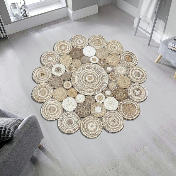 Covor MULTY XW Q, 120x120 cm, forma rotunda, iuta, bej