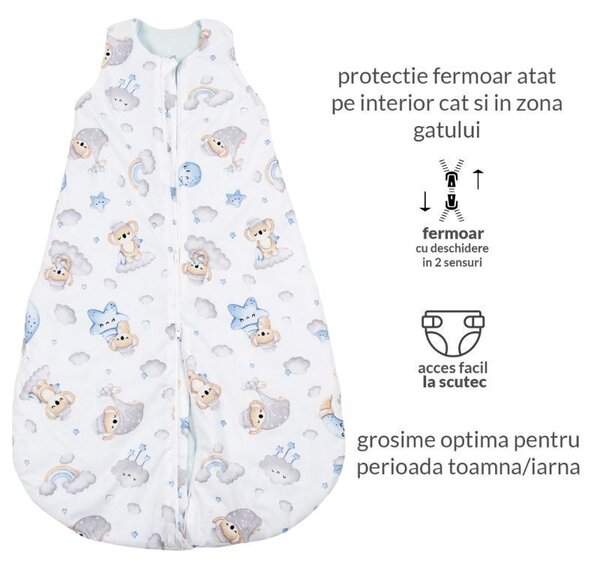 Sac de dormit copii 6-24 luni Kidizi Koala Dreams Blue, 1 tog