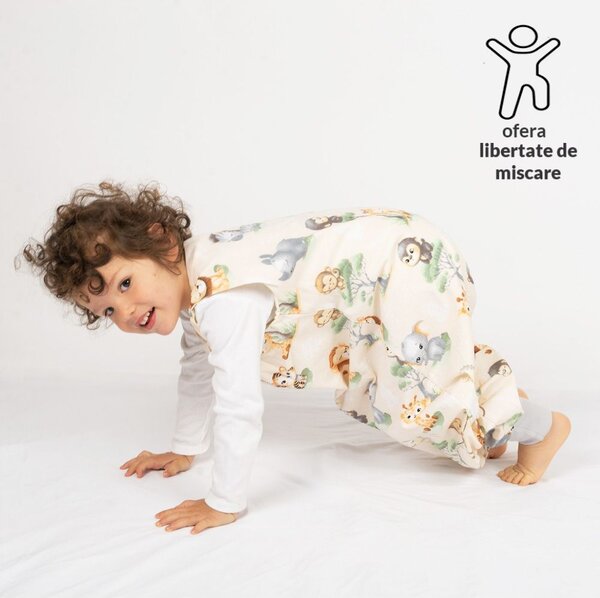 Sac de dormit cu picioare de vara 18-36 luni Kidizi Baby Animals 0.5 tog, mansete transformabile in soseta