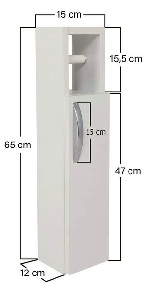 Dulap baie STAR, alb, PAL melaminat, cu o usa, 15x12x65 cm