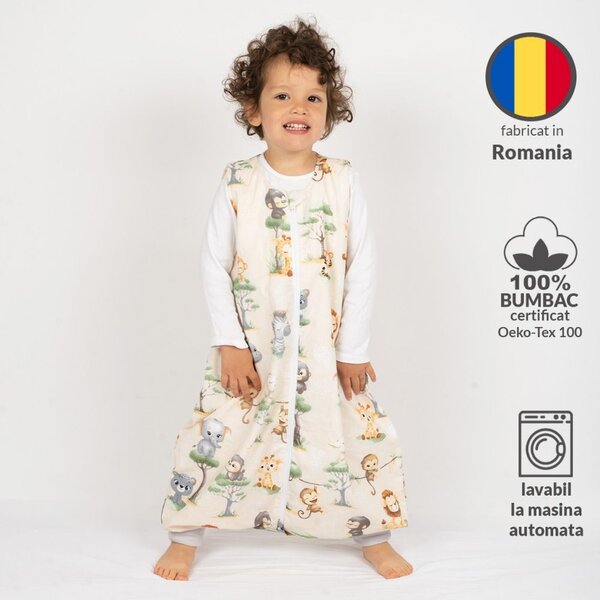 Sac de dormit cu picioare pentru copii 18-36 luni Kidizi Koala Dreams Pink 0.5 tog, mansete transformabile in soseta