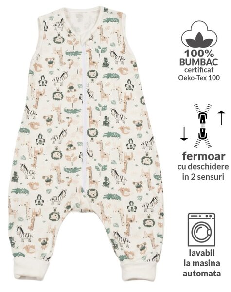 Set 2 saci dormit copii de vara din bumbac cu picioare 6-18 luni Kidizi Giraffe Safari, 0.5 tog, mansete transformabile in soseta
