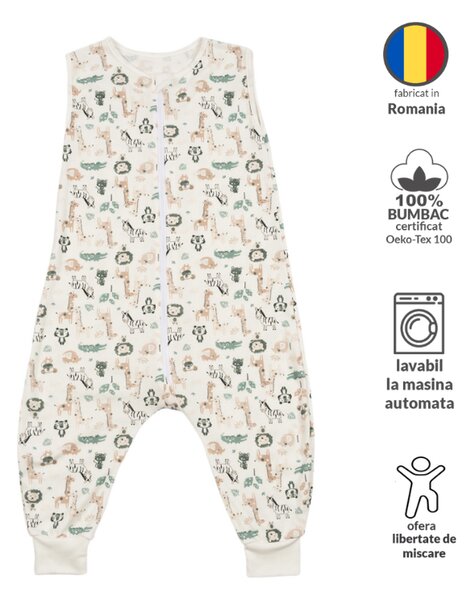 Sac dormit copii de vara din bumbac cu picioare 18-36 luni Kidizi Safari, 0.5 tog