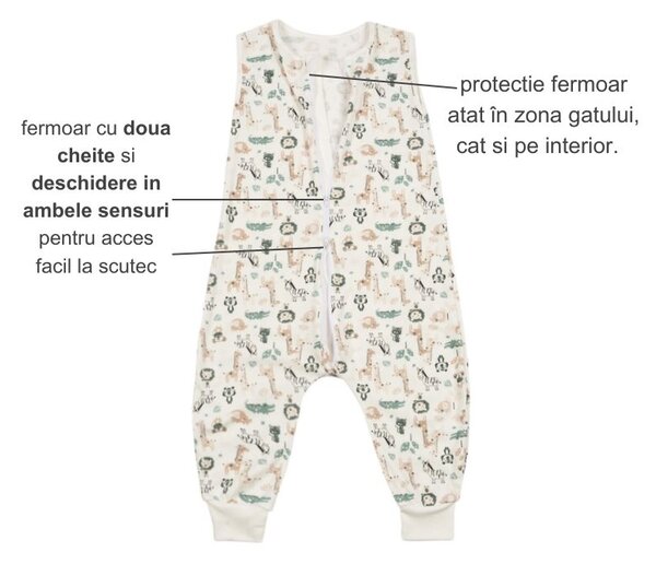 Set 2 saci dormit copii de vara din bumbac cu picioare 18-36 luni Kidizi Giraffe Safari, 0.5 tog