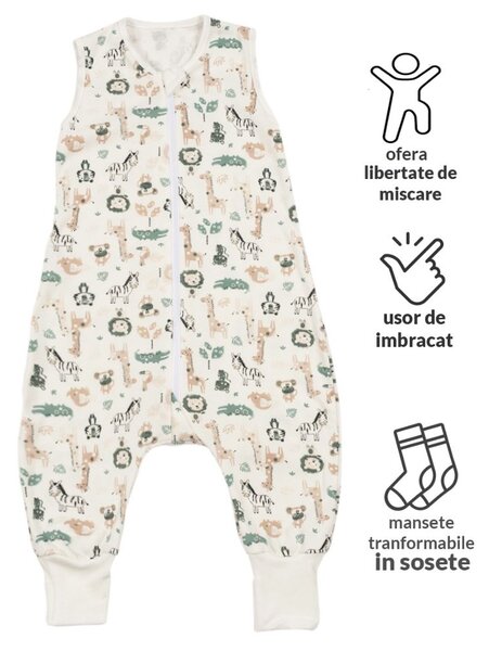 Set 2 saci dormit copii de vara din bumbac cu picioare 6-18 luni Kidizi Giraffe Safari, 0.5 tog, mansete transformabile in soseta