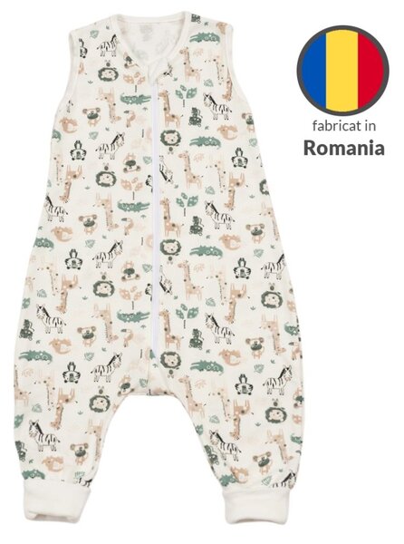 Set 2 saci dormit copii de vara din bumbac cu picioare 6-18 luni Kidizi Giraffe Safari, 0.5 tog, mansete transformabile in soseta