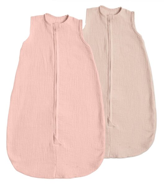 Set 2 saci de dormit de vara pentru copii din muselina dubla 0-6 luni Kidizi old rosa-natur, bumbac 100%, 0.3 tog