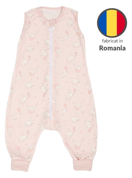 Sac dormit copii de vara din bumbac cu picioare 6-18 luni Kidizi Elefun Pink, 0.5 tog, mansete transformabile in soseta