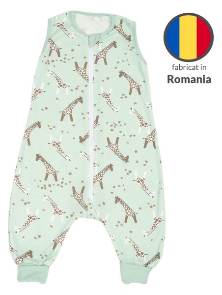 Set 2 saci dormit copii de vara din bumbac cu picioare 6-18 luni Kidizi Giraffe Safari, 0.5 tog, mansete transformabile in soseta