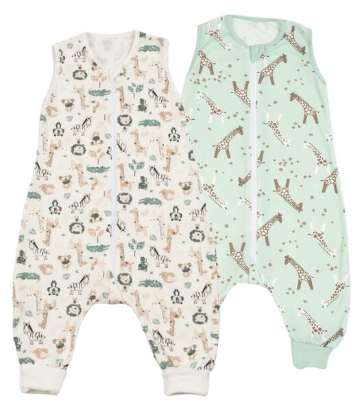 Set 2 saci dormit copii de vara din bumbac cu picioare 6-18 luni Kidizi Giraffe Safari, 0.5 tog, mansete transformabile in soseta