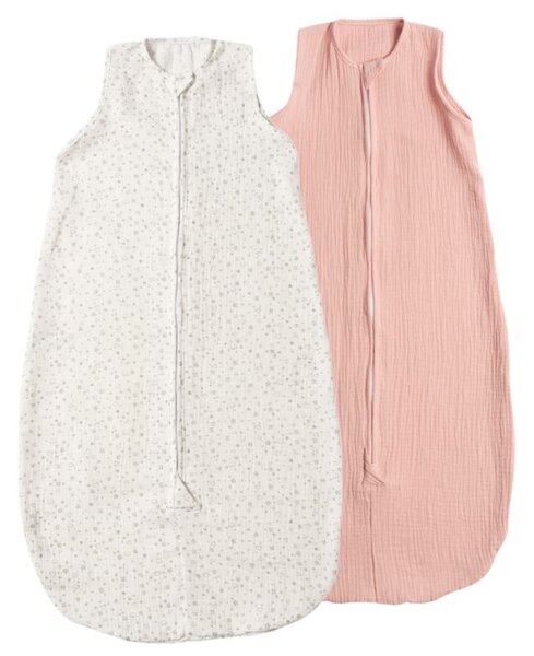 Set 2 saci de dormit de vara pentru copii din muselina dubla 3-18 Tiny Hearts Gray Old Rosa, 0.3 tog