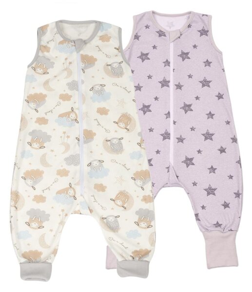 Set 2 saci dormit copii cu picioare de vara 6-18 luni Kidizi Galaxy Cloud, 0.5 tog, mansete transformabile in soseta